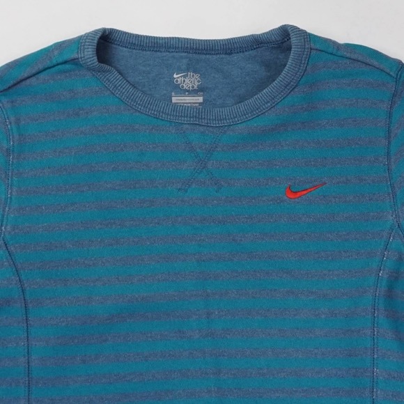 Nike Women's Athletic Dept. Sweater Pullover Size Small logo Stripe Stretch Blue - Picture 2 of 9